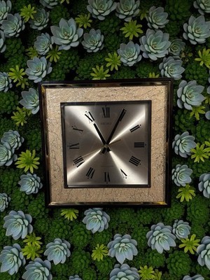 Vtg Seiko Transistor Gold Brown Square Roman Numeral Wall Clock