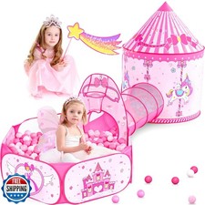 3 in 1 Girls Princess Play Tent for Kids: Pop Up Toddlers Playhou