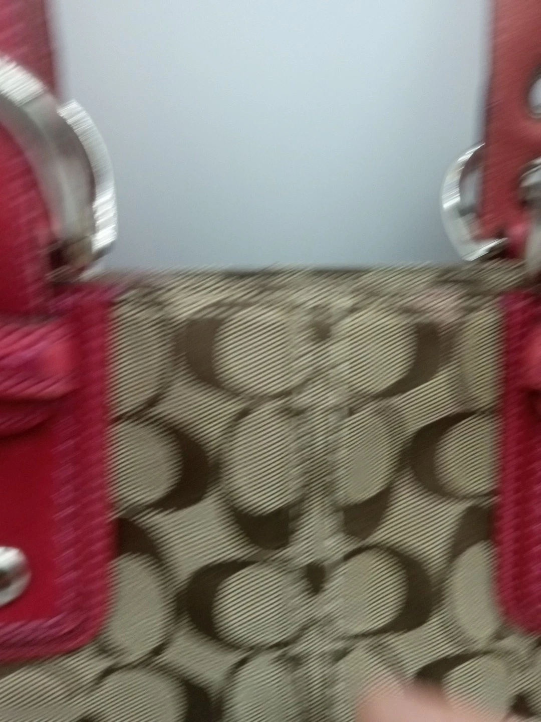 Borsa a tracolla Coach Signature marrone jacquard tela rosa intrecciata pelle tracolla