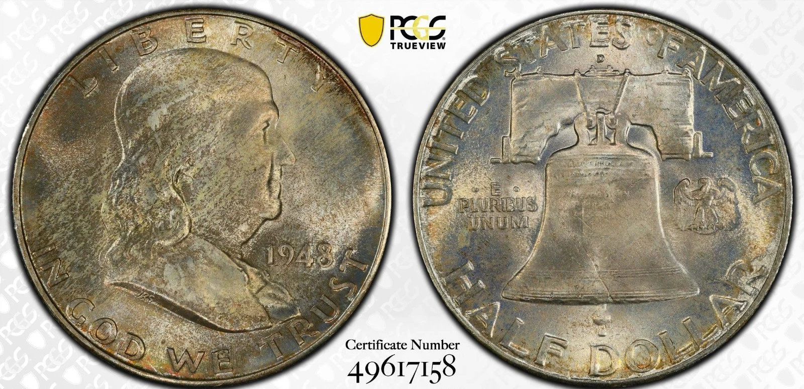 1948-D 50c Franklin Half PCGS MS67FBL Gold Shield Top Pop (BHHE)