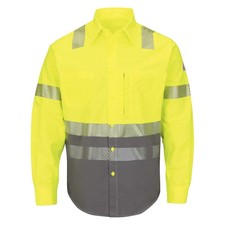 BULWARK SLB4HG RG L Flame-Resistant Collared Shirt,L,Yl/Gy 458L60