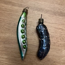 Smith & Hawkin German Pea Pod and Pickle Ornaments blown glass vintage