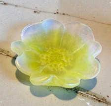 Daum France Signed Frosted Crystal Flower Bowl Yellow Pate de Verre Dish
