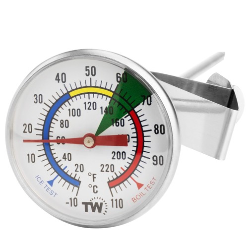 Milk Thermometer for Coffee with 175 mm Stainless Steel Probe and Clip