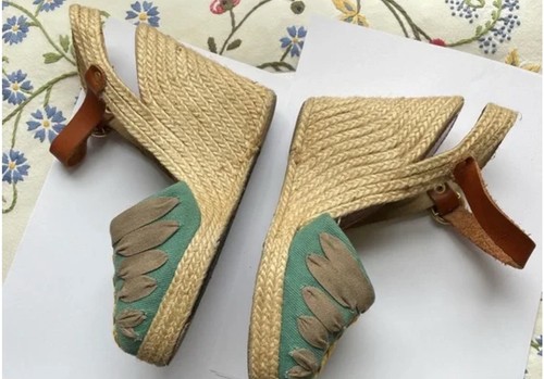 Paloma Barcelo schöne Canvas- und Leder-Espadrille-Keilsandalen 350 $ US 6 - Bild 3 von 4