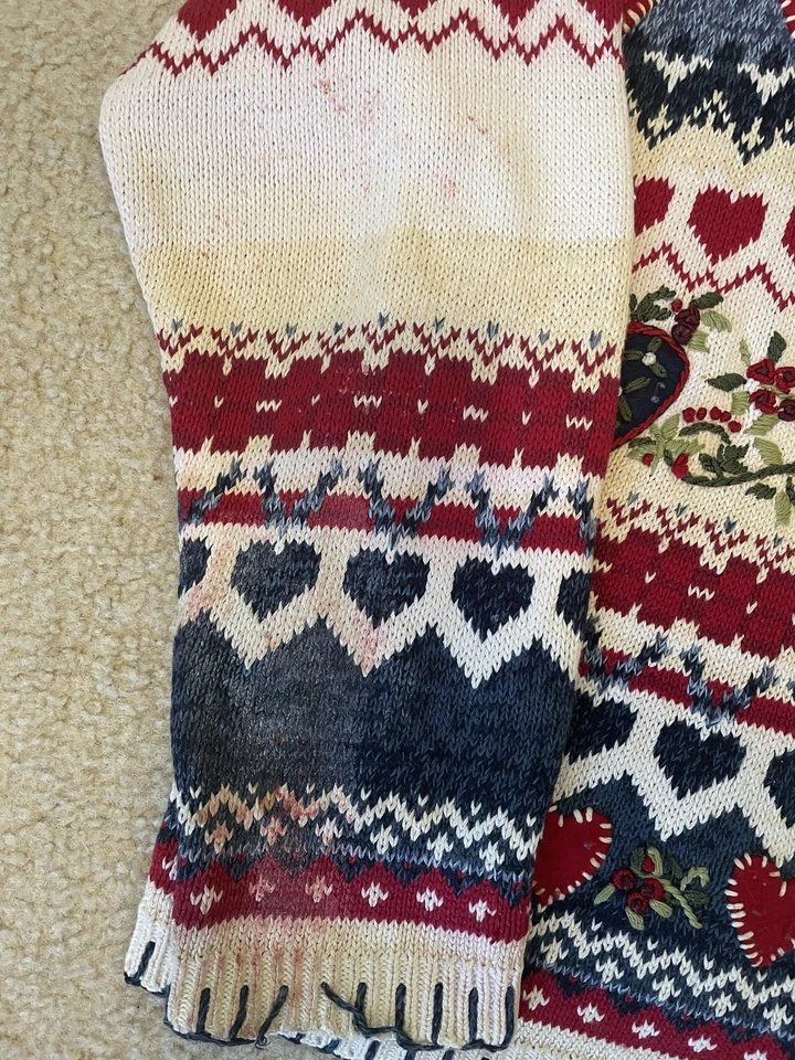 Cárdigan de Colección Reliquia Coleccionables L Abuela Suéter Bordado Corazones Retazos Foto 3 de 4