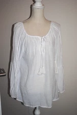 Counterparts Boho Peasant Blouse Women’s Large White w/ Tassels NWT