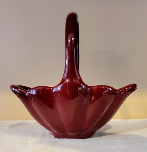 Royal Haeger Burgundy Wine Red Handled Basket Planter USA 1996