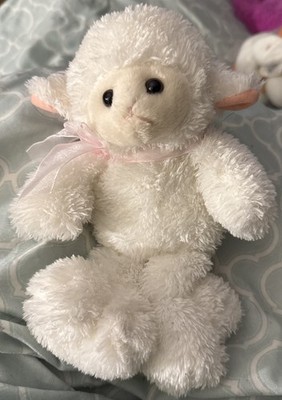 Fiesta Plush Lamb Sheep White Stuffed Animal Pink Bow Easter  Toy 6  Big Feet