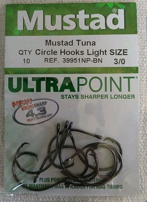 Mustad Ultra Point Tuna Circle Hook Light Size 3/0 39951NP-BN-7/0-6U Micro Sharp