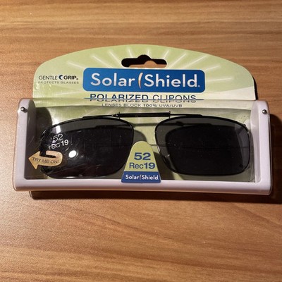 Solar Shield Polarized Clipons  Blocks 100% UVA/UVB  Gentle Grip  52 Rec19