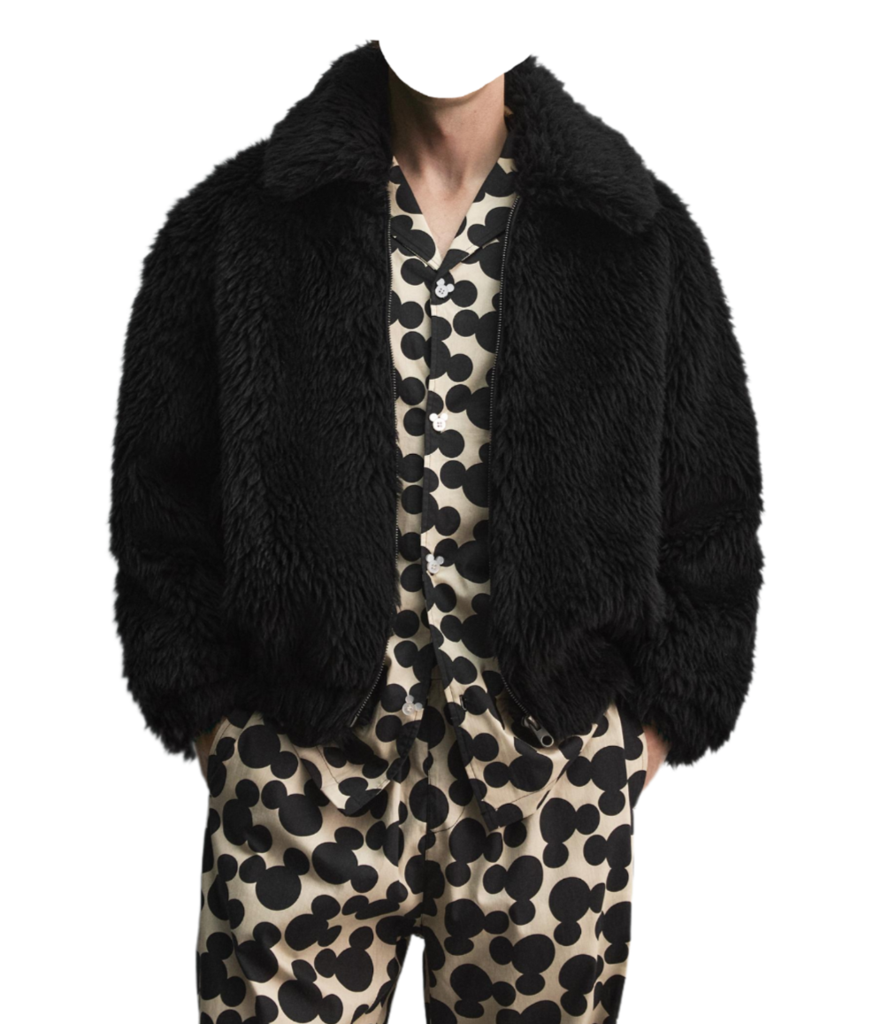 Zara x Harry Lambert x Disney Faux Fur Coat Black Size L Large