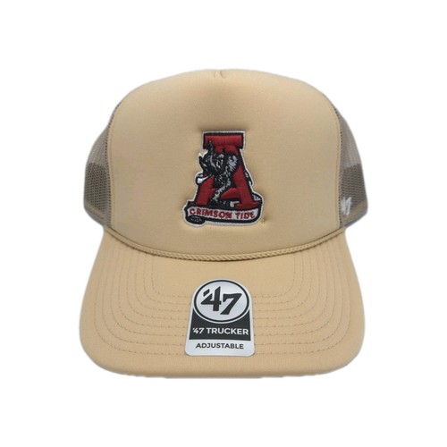 47 Brand Alabama Crimson Tide - Khaki Foam Mesh Rope Trucker Snapback ...