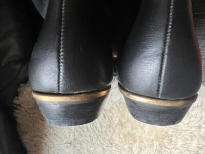Soft Black Genuine Leather 80s Slouchy Boots w/ Gold Stripe Soft Black Genuine Leather 80s Slouchy Boots w/ Gold Stripe