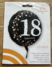 18th Balloon Black, Gold and Silver 