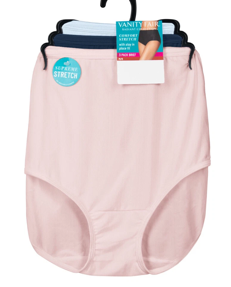 3 Pack Vanity Fair Radiant Comfort Stretch Brief Panty BLUE/NAVY/QUARTZ Size ~10 - Image 2 of 2