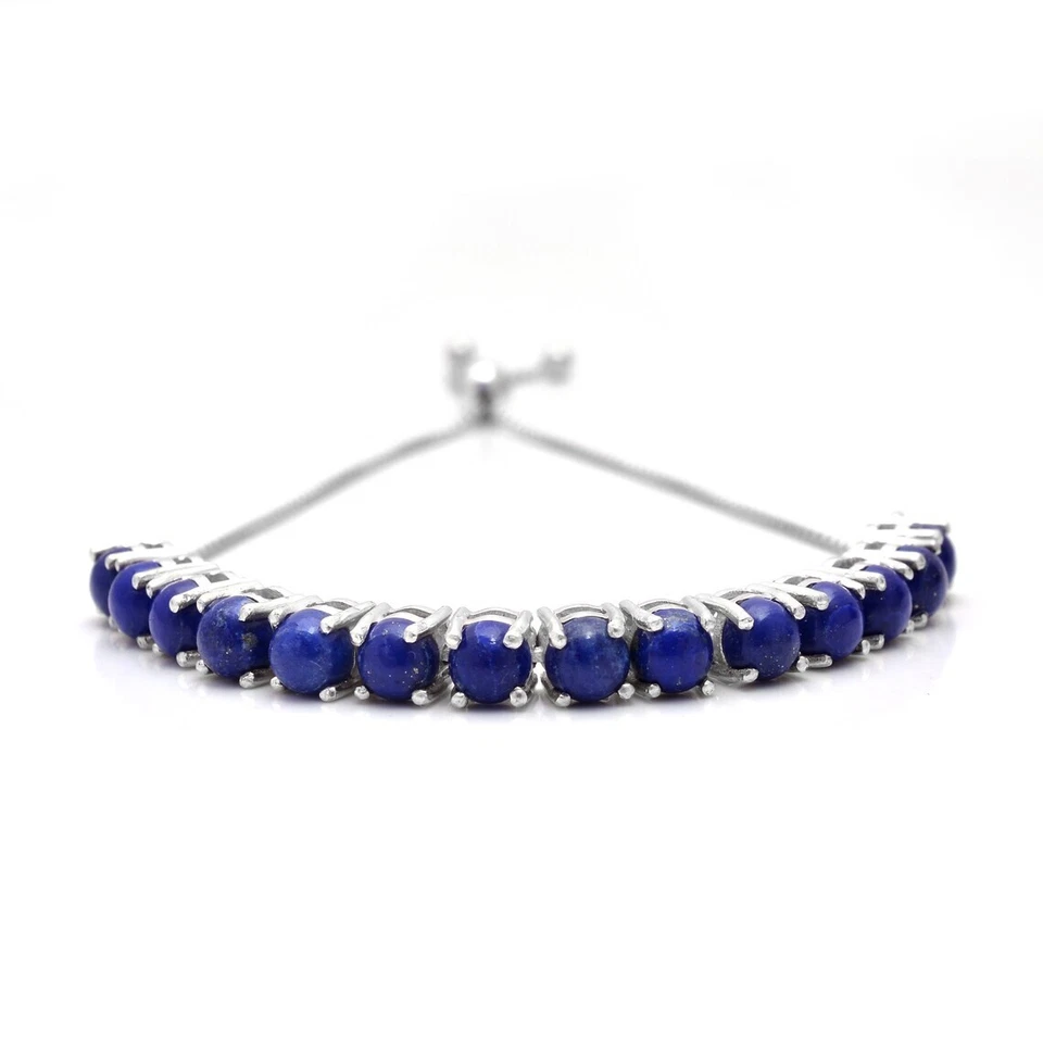 Pulsera ajustable de piedras preciosas de lapislázuli de plata de ley 925 regalo Foto 2 de 4