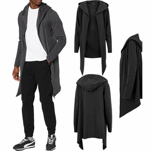 long hooded open edge cardigan