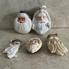 Lot of 5 Vintage Christmas Santa Ornaments Resin Ceramic