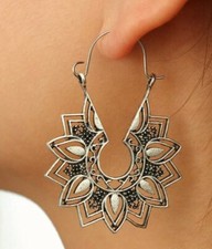 Lotus Flower Boho Bohemain Gypsy Goddess Hoop Tribal Ethnic earrings