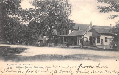 Early Madison, Conn. PC u. 1906, Village Stores & Horse & Buggy, Rotograph #5403