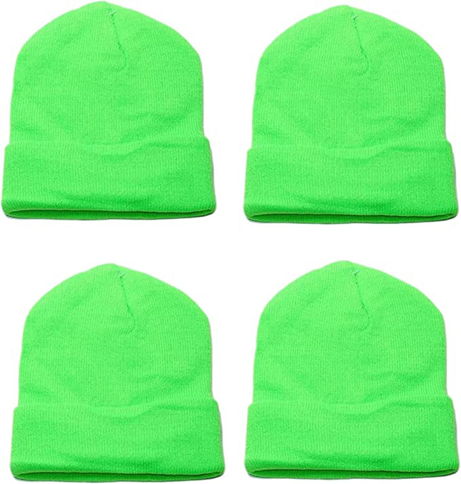 4 PK Kids Children Boy Girl Cuffed Neon Beanie Cap Hat Matching Neon Gloves