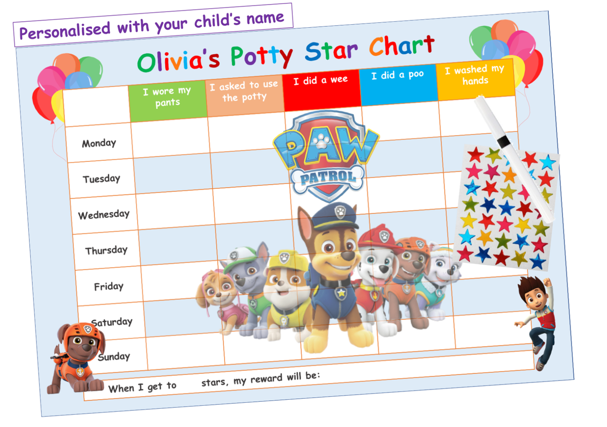 potty-toilet-training-reward-chart-kids-boys-girls-sticker-star-reusable-paw-ebay