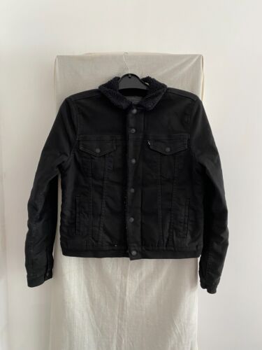 LEVI'S Black Fleece Lined Denim Jacket Size M - Afbeelding 1 van 6