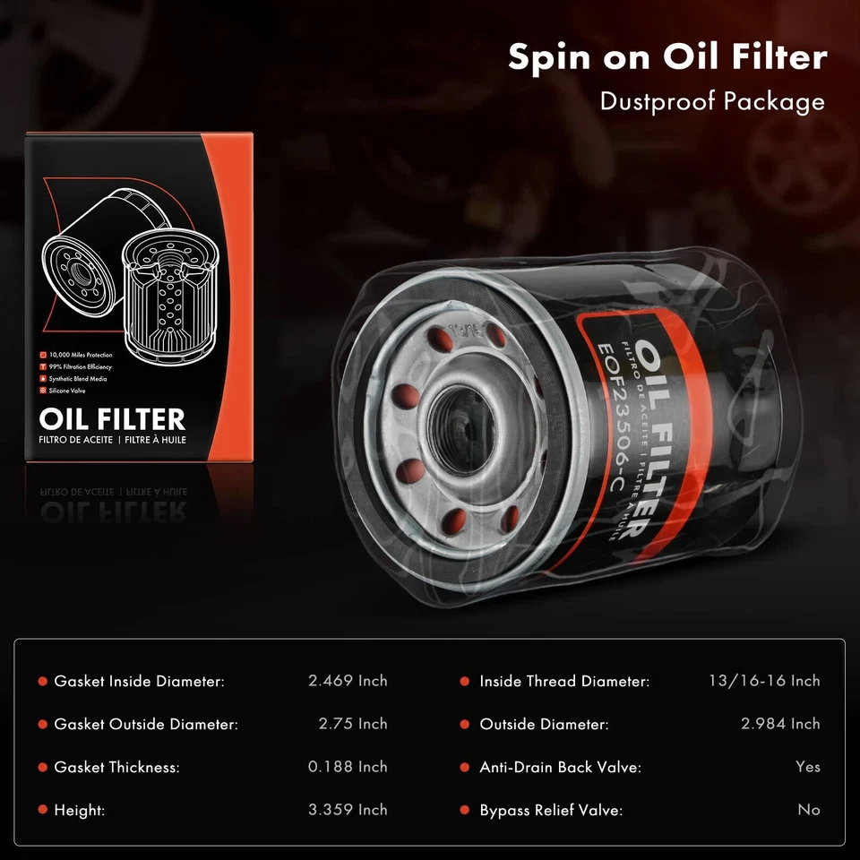 6x Filtro de aceite de motor para Jeep Cherokee Wagoneer GMC Sierra 1500 Yukon Pontiac Foto 2 de 4