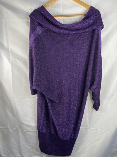 Planet Glitzer Kleid Gr. XL lila Glitzer Party Midi Wasserfallausschnitt dehnbar - Bild 15 von 17