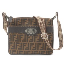 FENDI Zucca Selleria Shoulder Bag Brown Canva...