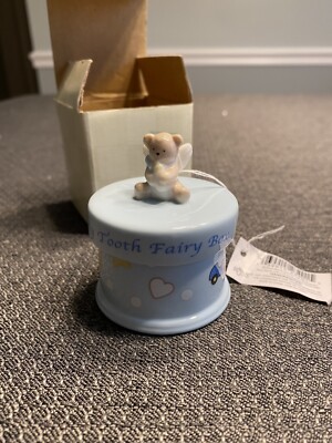 NIB - Russ Baby Boy Berrie Angel Bear Tooth Fairy Porcelain Box Shower Gift