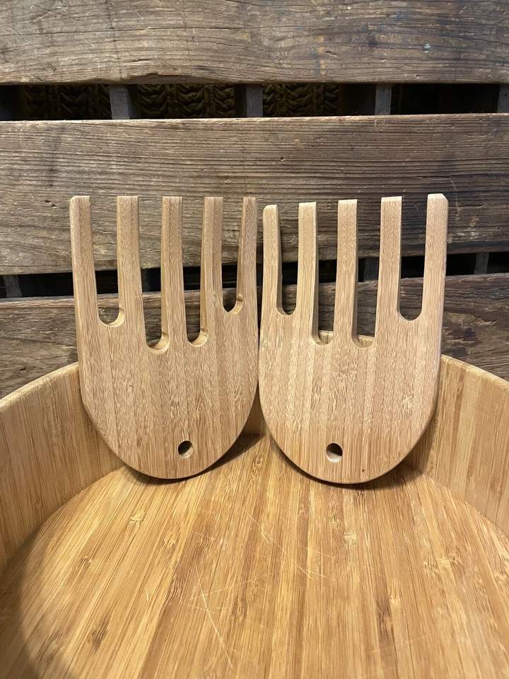 Large Bamboo Salad Bowl with Bambo Salad Hands - Image 4 of 4