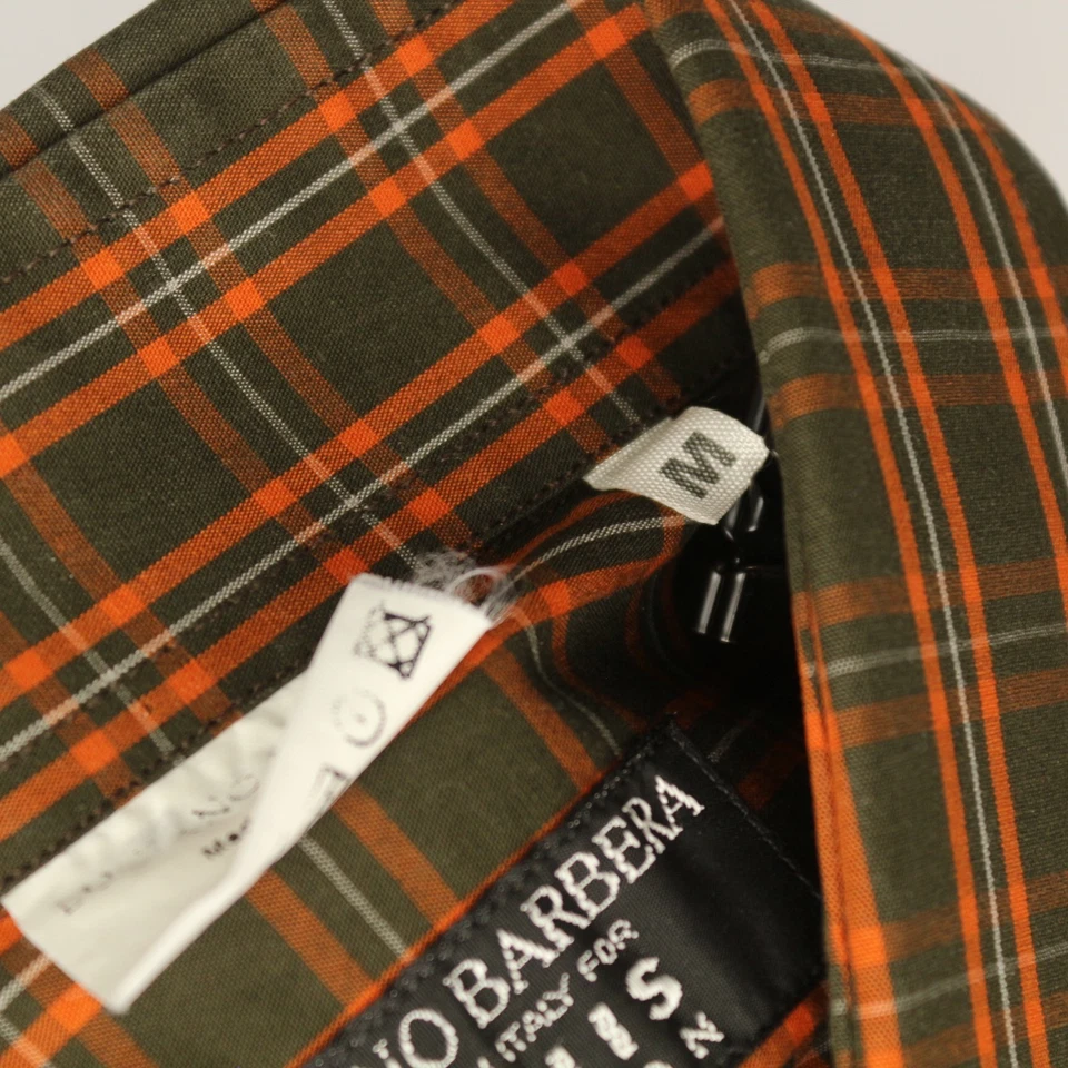 Рубашка мужская Luciano Barbera M коричневая оранжевая клетчатая швабра на пуговицах итальянский воротник - Изображение 3 из 4