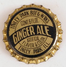 ANTIQUE BOTTLE CAP TINLEY PARK ILL. GINGER ALE  SODA POP CAP UNUSED RARE CAP !!