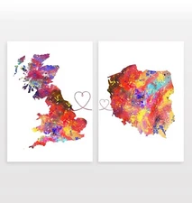 Britain & Poland - Set of 2 - Watercolour Travel Print