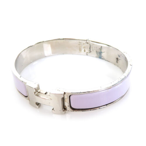 Auth HERMES Clic Clac H Bangle Bracelet Silver/Light Purple Metal/Enamel e55940i - Afbeelding 1 van 8