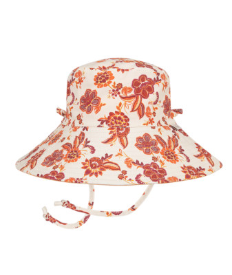 Millymook Girls Wide Brim Bucket Hat - Natural Red Orange Flower Print - Lill...