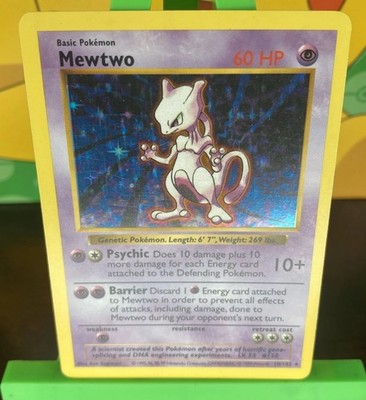 Pokémon Mewtwo TCG Base Set Holo Shadowless Rare Card 10/102 LP