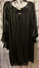 Indigo Rose Plus Size 2X Black Short Dress With Detailed Lace Bell Sleeves NWT