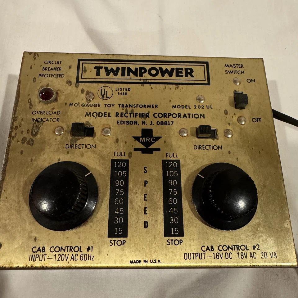 Transformador de tren de juguete MRC Twinpower HO modelo 202 Ul 202Ul hecho en EE. UU. SIN PROBAR Foto 4 de 4