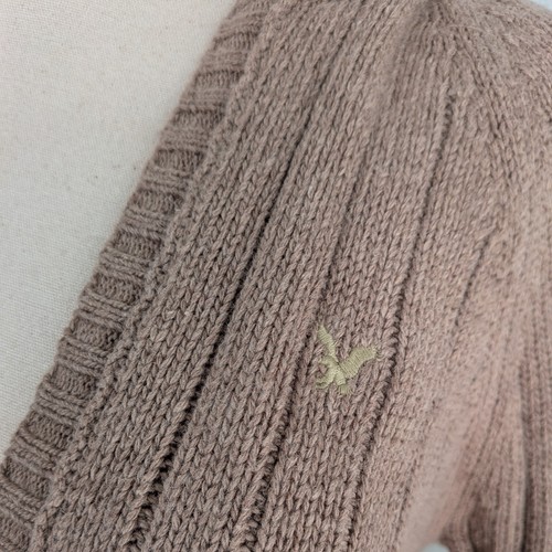 Vintage Y2K Sweater M Tan Brown Hood Vneck Bella Ribbed Long Sleeve Layer - Picture 4 of 8