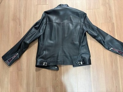BURBERRY BLACK LABEL Leather Jacket Black Nova Check Size L For