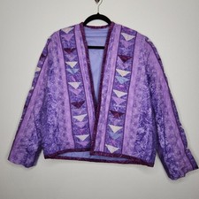 Vintage Quilted Jacket Handmade Purple Patchwork Boxy Boho Cottage Coat