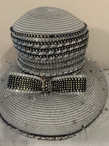 Elegant Shellie Mcdowell Silver Rhinestones Hat