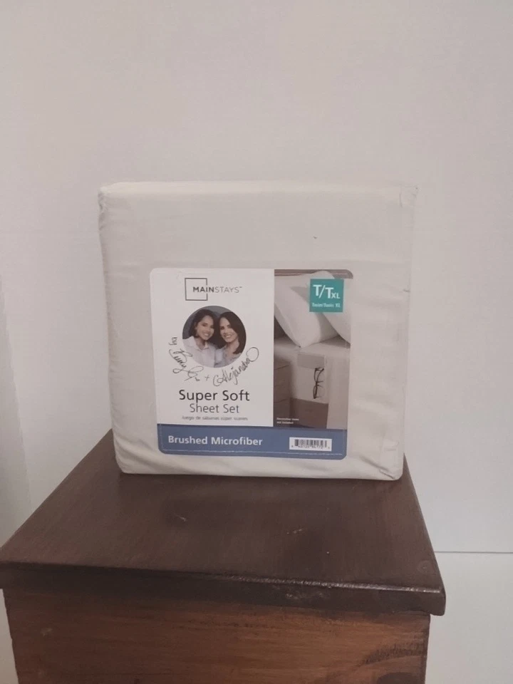 Juego de sábanas de microfibra cepillada súper suave Mainstays Twin XL Sea Shell blanco Foto 2 de 4