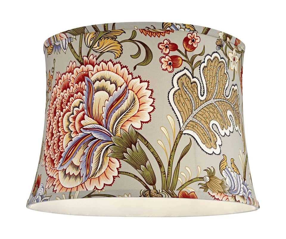 Sage 绿色花朵印花大鼓灯罩 14x16x11.5 英寸蜘蛛 — 第 3/4 张图片