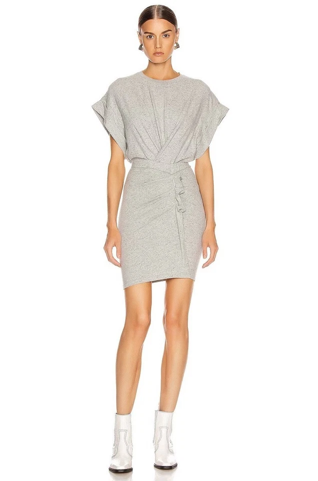 IRO Wynot Mujer Gris Elástico Mini Vestido Manga Corta Algodón Reunido Jersey - Imagen 3 de 4