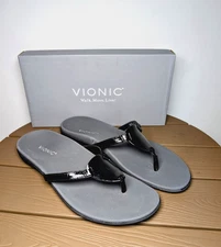 Vionic Raysa Black Leather Sandal Flip Flop Women's US size 7.5 (New In Box)