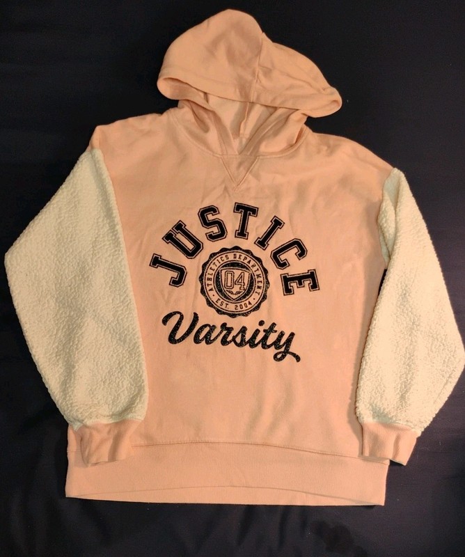 Justice Girls Size 16/18 Pink Hoodie Sequin Glitter Logo Sherpa Sleeves